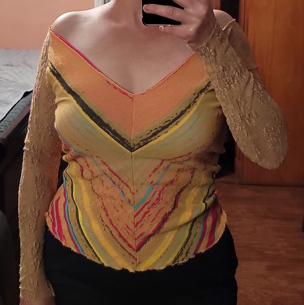 Aldo Martins Vintage Off The Shoulder Multicolor Lace Top Size Medium - Picture 3 of 7